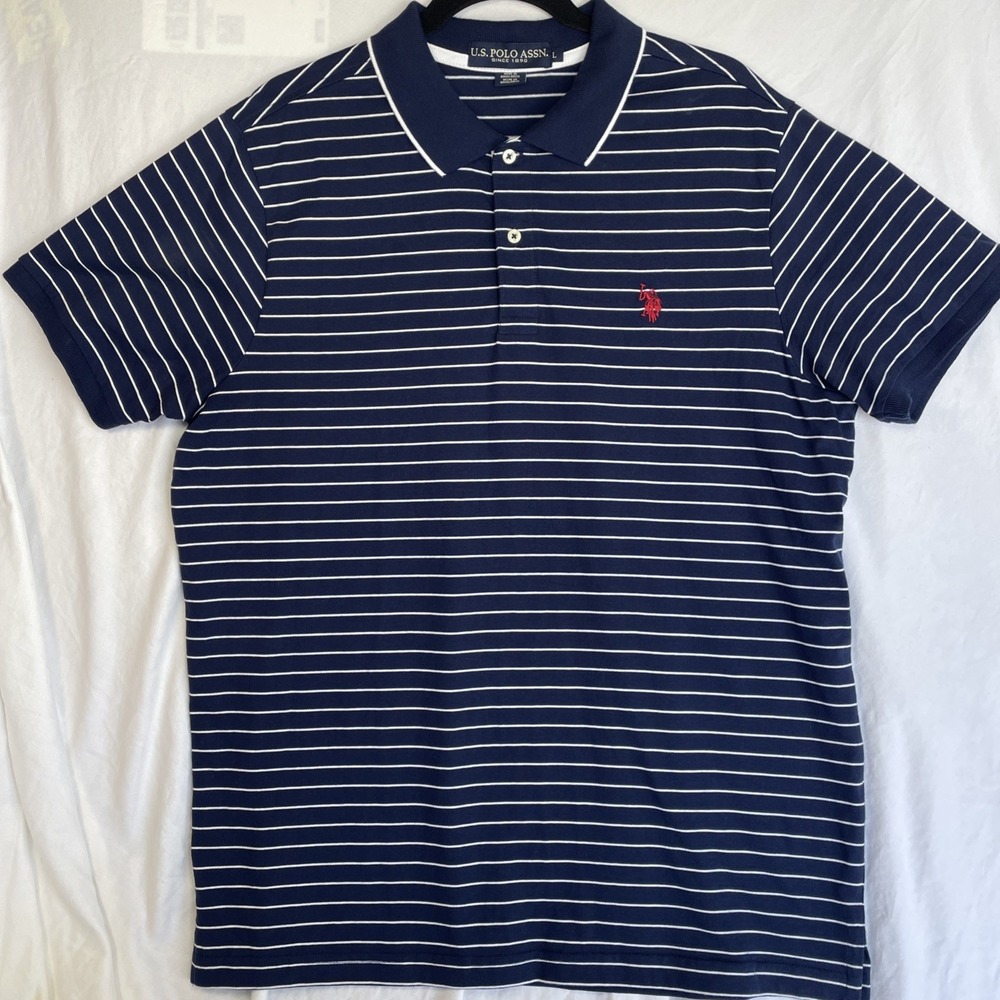 US Polo Assn. Shirt, Men's Size Large, Blue White, Striped, Polo, Short Sleev